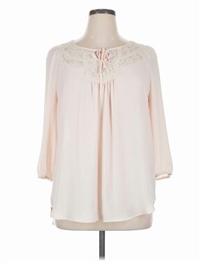 Lauren Conrad 3-4 sleeves, keyhole, lace up, tunic top, Light Pink Blouse